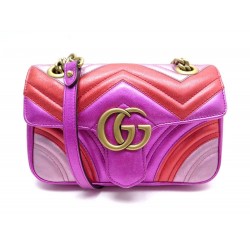 NEUF SAC A MAIN GUCCI MARMONT GG 2.0 446744 BANDOULERE CUIR ROSE HAND BAG 1930€