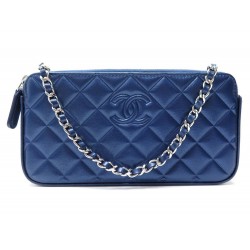 NEUF SAC A MAIN CHANEL WALLET ON CHAIN WOC ZIPPE CUIR BLEU 