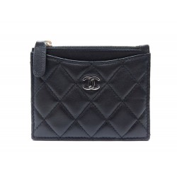 NEUF PORTE CARTES CHANEL PORTE MONNAIE EN CUIR MATELASSE NOIR CARDS HOLDER 290€