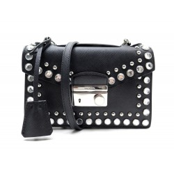 SAC A MAIN PRADA MINI POCHETTE BANDOULIERE CUIR SAFFIANO STRASS NOIR BAG 1100€