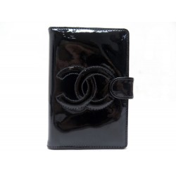 COUVERTURE PORTE AGENDA CHANEL CUIR VEAU VERNI NOIR BLACK PATENT LEATHER COVER