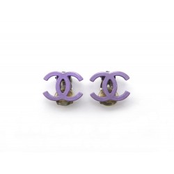 NEUF BOUCLES D OREILLES CHANEL LOGO CC METAL VIOLET PURPLE JEWEL EARRINGS 350€