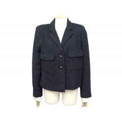 VESTE CHANEL P49438 T42 L EN TWEED DE LAINE BLEU MARINE BLUE WOOL JACKET 4200€