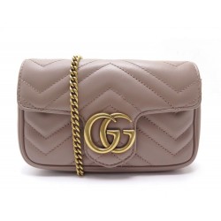 NEUF SAC A MAIN GUCCI SUPER MINI GG MARMONT 476433 BANDOULIERE CUIR BEIGE 790€