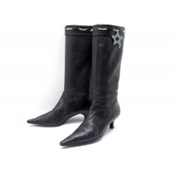 CHAUSSURES DIOR PIERCING 35 BOTTES A TALONS CUIR NOIR LEATHER BOOTS SHOES 800€