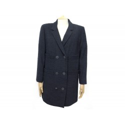 NEUF VESTE LONGUE CHANEL P49077 T42 L EN TWEED LAINE BLEU MANTEAU JACKET 4200€