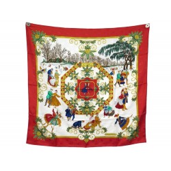 FOULARD HERMES JOIES D'HIVER CARRE 90 JOACHIM METZ EN SOIE ROUGE SILK SCARF 375€