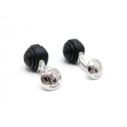 NEUF BOUTONS DE MANCHETTE HERMES JOJOBA SOLO ARGENT ET CUIR BOX CUFFLINKS 390€