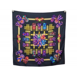 FOULARD HERMES LES RUBANS DU CHEVAL CARRE 90 METZ EN SOIE NOIR SILK SCARF 375€