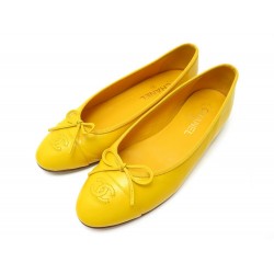 CHAUSSURES CHANEL BALLERINES G02819 LOGO CC 40 EN CUIR JAUNE + BOITE SHOES 610€