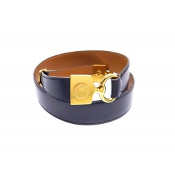 VINTAGE CEINTURE HERMES T 70 S EN CUIR BOX BLEU DECOR CLOUS DE SELLE BELT 580€