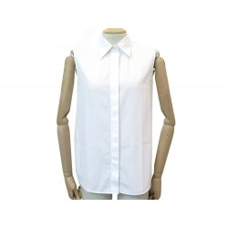 NEUF CHEMISE HERMES SANS MANCHES S 34 EN COTON BLANC TOP WHITE COTTON SHIRT 390€