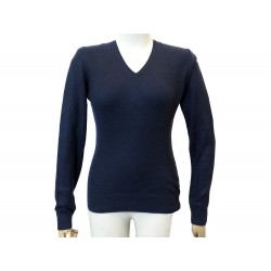 PULL LORO PIANA COL V TORSADES S 40 IT 36 FR CACHEMIRE BLEU MARINE SWEATER 1300€