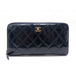 PORTEFEUILLE CHANEL TIMELESS PORTE MONNAIE CUIR VERNI BLEU LEATHER WALLET 990€