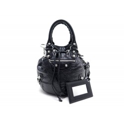 NEUF SAC A MAIN BALENCIAGA GIANT MINI POMPON 285439 BANDOULIERE CUIR NOIR 1330€