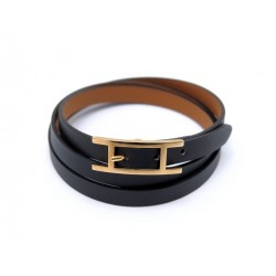 NEUF BRACELET HERMES HAPI 3 MM H064650CD T2 CUIR CHAMONIX NOIR BOITE JEWEL 295€