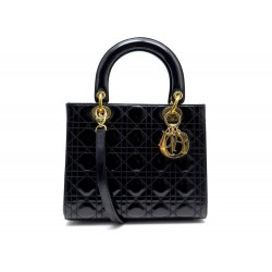 SAC A MAIN CHRISTIAN DIOR LADY PM BANDOULIERE CUIR VERNI NOIR + BOITE BAG 3500€