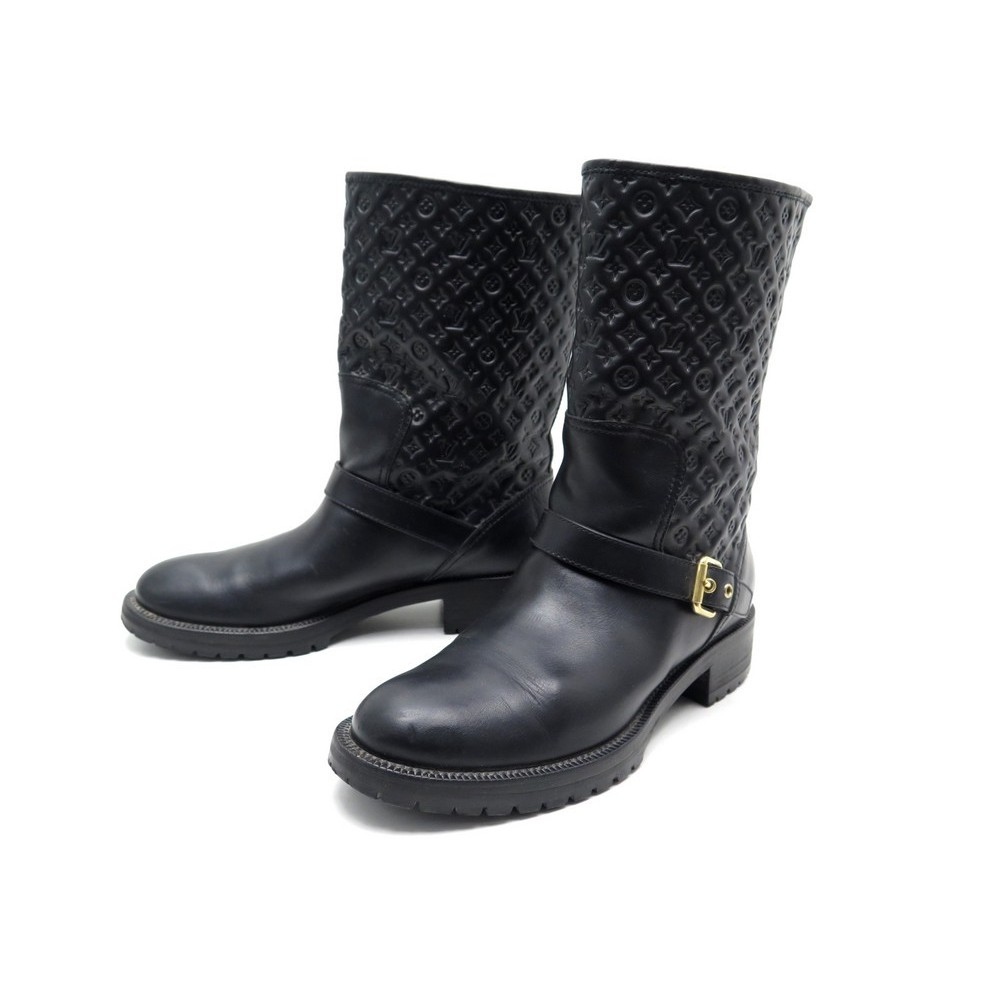 Louis Vuitton Monogram Womens High Heel Boots, Black, IT41