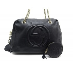 SAC A MAIN GUCCI SOHO CHAIN 353126 GG CUIR NOIR PORTE MONNAIE 337946 PURSE 1825€