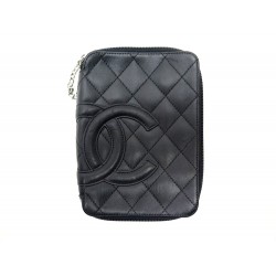 POCHETTE CHANEL CAMBON LOGO CC TROUSSE DE TOILETTE CUIR NOIR BLACK WALLET 1220€