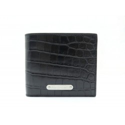 NEUF PORTEFEUILLE SAINT LAURENT 465152 PORTE MONNAIE CUIR FACON CROCO NOIR 345€