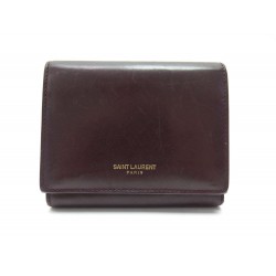 PORTEFEUILLE SAINT LAURENT 328598 PORTE MONNAIE EN CUIR BORDEAUX WALLET 395€