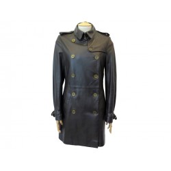 MANTEAU BURBERRY IMPERMEABLE EN CUIR MARRON S 36 