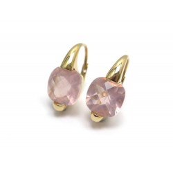 BOUCLE OREILLES OR JAUNE 18K ET QUARTZ ROSE 6.4GR