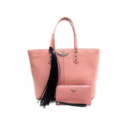 NEUF SAC A MAIN ZADIG & VOLTAIRE MICK GRAINED CUIR ROSE + PORTEFEUILLE BAG 545€