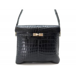 VINTAGE SAC A MAIN MORABITO EN CUIR DE CROCODILE NOIR BLACK LEATHER HANDBAG