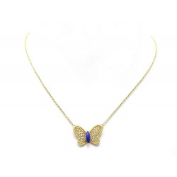 NEUF COLLIER VAN CLEEF & ARPELS PAPILLON OR JAUNE 18K LAPIS LAZULI DIAMANTS