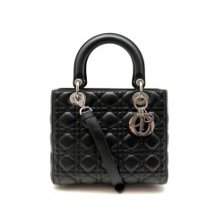 NEUF SAC A MAIN CHRISTIAN DIOR LADY CANNAGE NOIR ATTRIBUTS ARGENT BOITE CARTE 