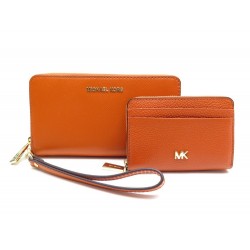 NEUF LOT PORTEFEUILLE ET PORTEMONNAIE MICHAEL KORS CUIR ORANGE 