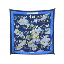 FOULARD HERMES LES OISEAUX DES CHAMPS ET DES BOIS EN SOIE BLEU +BOITE SCARF 375€