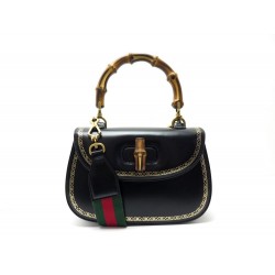 NEUF SAC A MAIN GUCCI BAMBOO 488800 EN CUIR NOIR + 2 BANDOULIERES HAND BAG 2280€