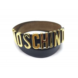 CEINTURE MOSCHINO 401020 T85 CUIR BLEU MARINE ET METAL LOGO BLUE NAVY BELT 320€