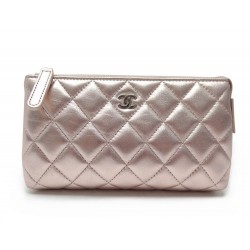 NEUF POCHETTE CHANEL TROUSSE EN CUIR MATELASSE ROSE PINK LEATHER POUCH 695€