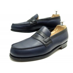 NEUF CHAUSSURES JM WESTON MOCASSINS 180 40 6D EN CUIR BLEU ET NOIR SHOES 610€