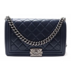 SAC A MAIN CHANEL BOY CUIR BLEU 