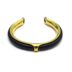 BRACELET HERMES KYOTO TAILLE 16 EN METAL DORE ET CUIR BLEU GOLDEN JEWEL 415€