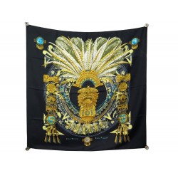 FOULARD HERMES MEXIQUE PAR CATHY LATHAM SOIE NOIR CARRE 90 BLACK SILK SCARF 375€