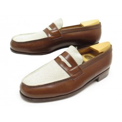 NEUF CHAUSSURES JM WESTON POLO CUP 180 MOCASSINS 7D 41 TOILE & CUIR MARRON 695€