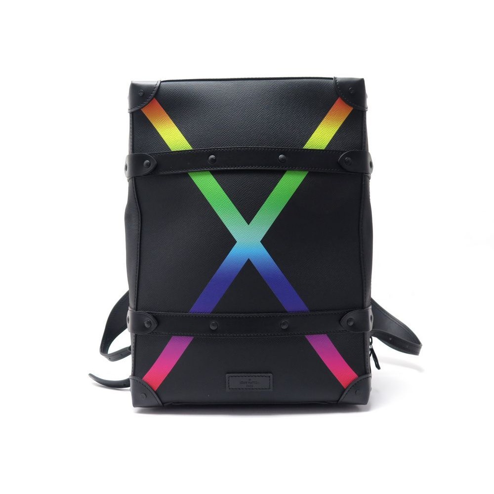 Louis Vuitton Soft Trunk Bag Rainbow Taiga Leather Mini Black, Print