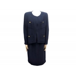 TAILLEUR CHANEL VESTE ET JUPE T 46 XL TWEED COTON BLEU MARINE WOOL TAILOR 6500€