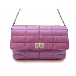 NEUF SAC A MAIN CHANEL 2.55 EN TOILE VIOLET ANSE METAL + BOITE HAND BAG 3250€