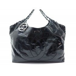 SAC A MAIN CHANEL CABAS COCO GM EN CUIR VERNI NOIR BLACK LEATHER HANDBAG 1755€