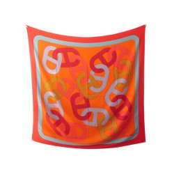 CHALE HERMES CIRCUIT 24 FAUBOURG EN CACHEMIRE ET SOIE ORANGE CASHMERE SHAWL 950€