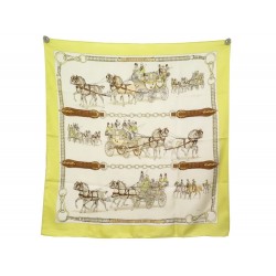 FOULARD HERMES ATTELAGES A QUATRE LEDOUX CARRE 90 EN SOIE JAUNE SILK SCARF 375€