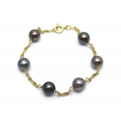 BRACELET T17 EN OR JAUNE 18K 6 PERLES DE CULTURE TAHITI 6.2GR PEARLS GOLD JEWEL