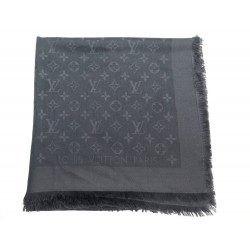 CHALE LOUIS VUITTON MONOGRAM LV M71329 EN SOIE & LAINE NOIR WOOL SILK SHAWL 400€